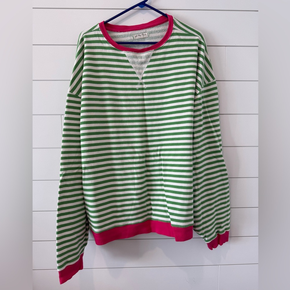 We The Free Green and Red Striped Sweater